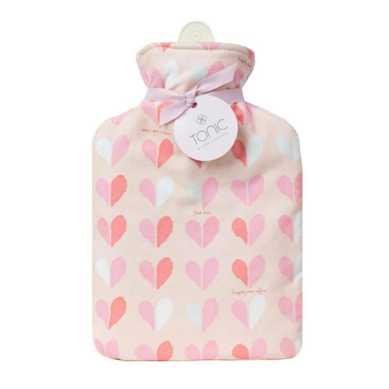 Tonic Flannel Hot Water Bottle Hearts 