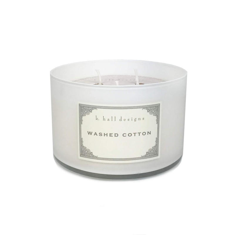 k.hall designs Washed Cotton White Glass Candle 24oz 